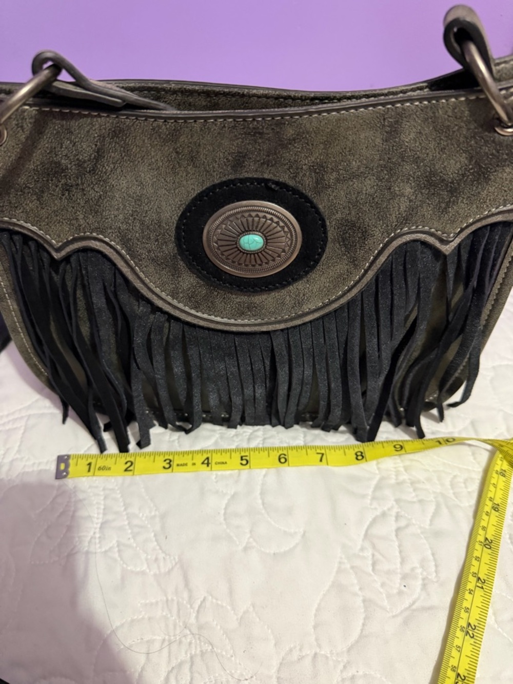 Justin Boots Crossbody Bag with Turquoise Concho - Olive Green - Picture 4 of 4